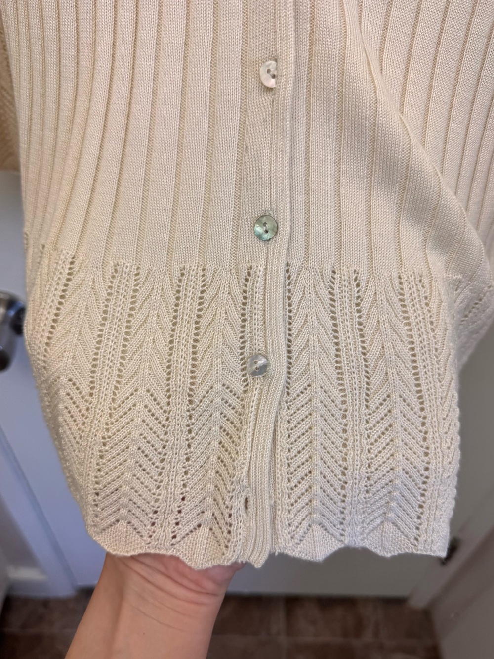 Cream Ribbed Button-Front Cardigan - Picture 4 of 7